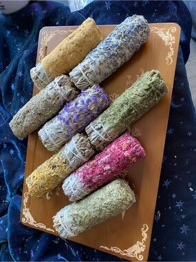 Herbal Flower Sage Smudge “Pops” Sticks - dipped in wax rolled in herbs/flowers
